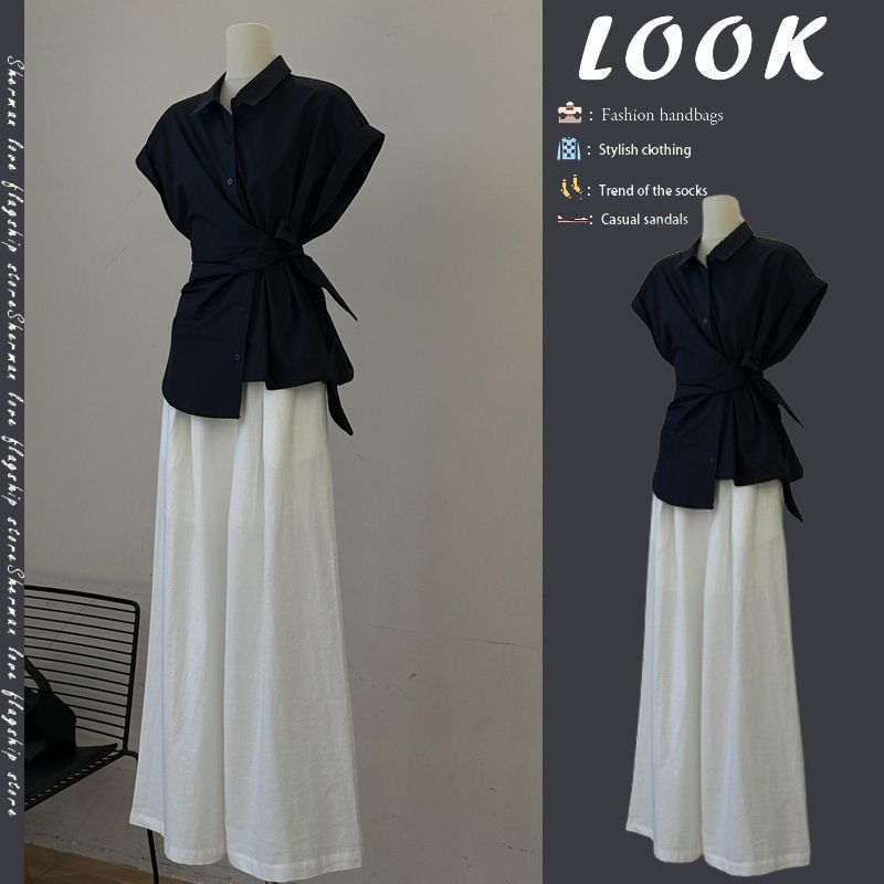 Korean Lifestyle - Women's Summer Black Bandage Bowknot Shirts